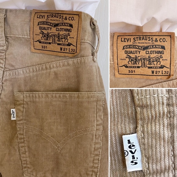 Vintage LEVI’S 551 tan corduroy button fly straight leg pants with white tab - Picture 6 of 16